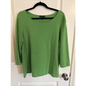 Vtg Lands End Women's Green Cashmere Sweater 3/4 Sleeve 1X Spring